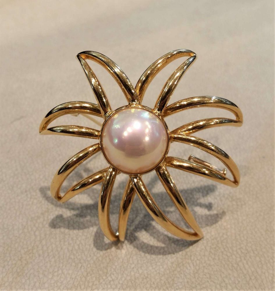 Tiffany and Co Pearl and Gold Fireworks Brooch 1994