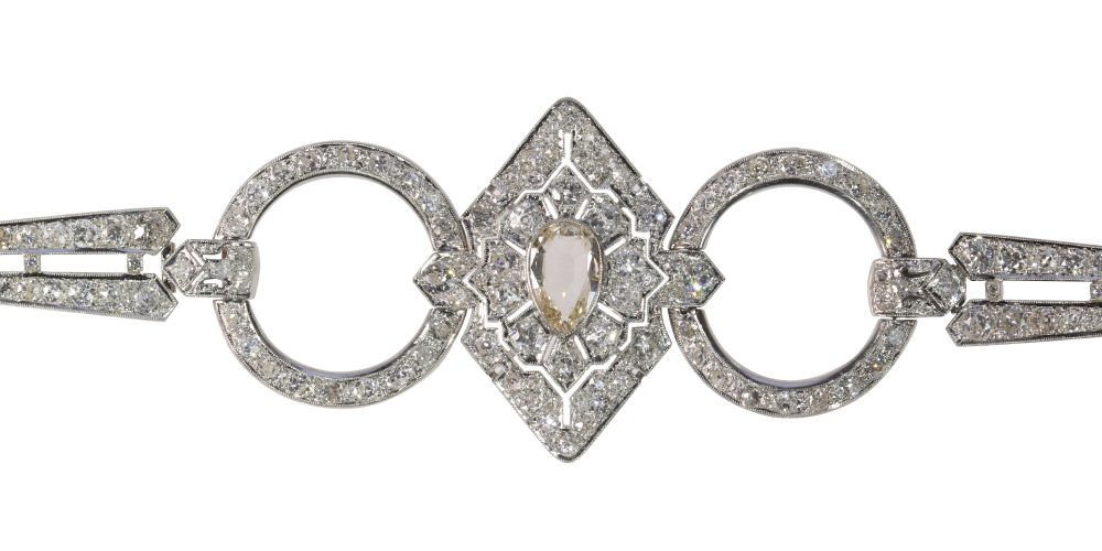 Vintage Art Deco 15.81 Carat Old Cut Diamond Dog Collar Necklace And Headpiece In Platinum