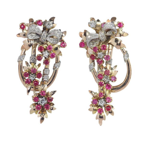 Vintage diamond and ruby earrings in gold.