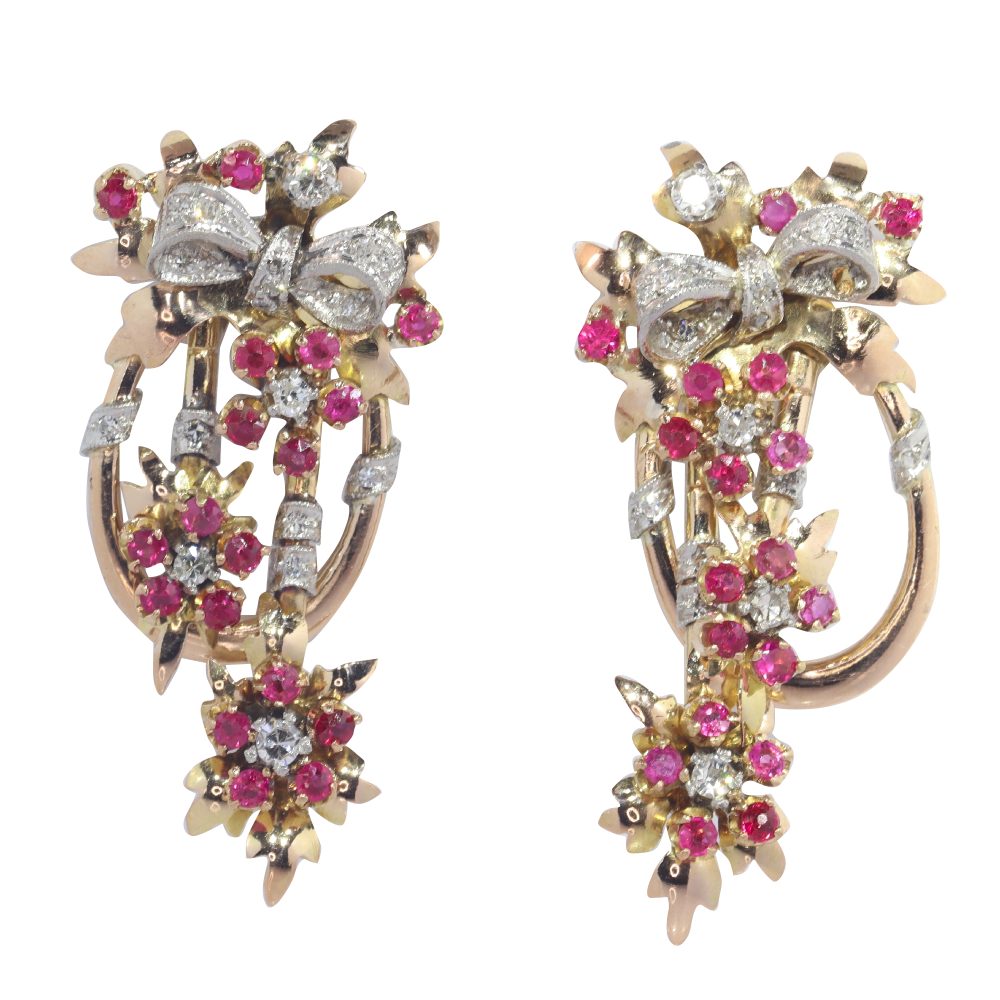 Vintage Diamond And Ruby Earrings In 18 Carat Gold