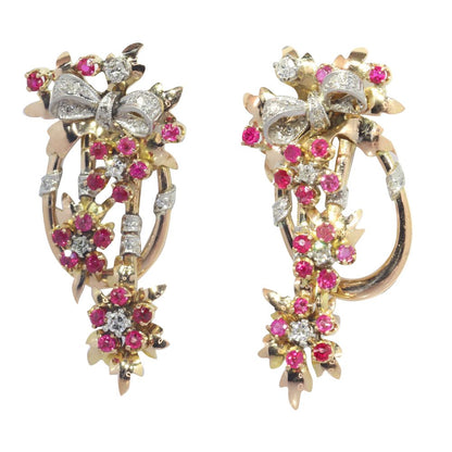 Vintage Diamond And Ruby Earrings In 18 Carat Gold