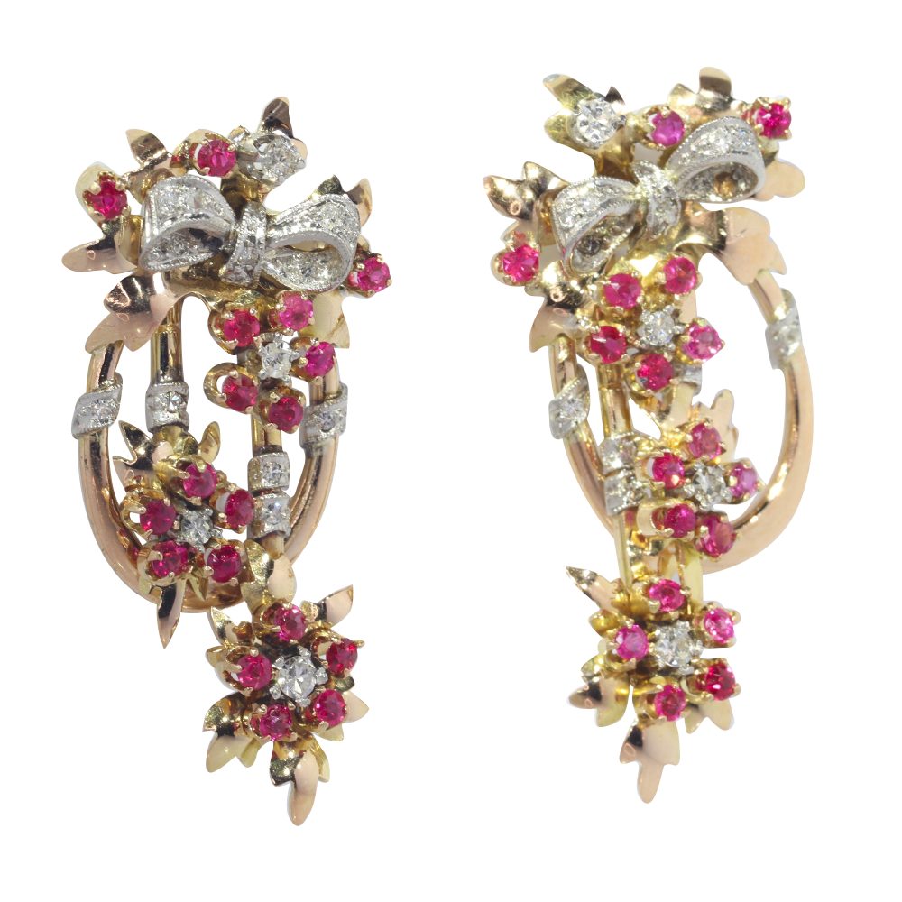 Vintage Diamond And Ruby Earrings In 18 Carat Gold