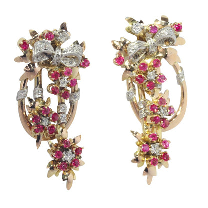 Vintage Diamond And Ruby Earrings In 18 Carat Gold
