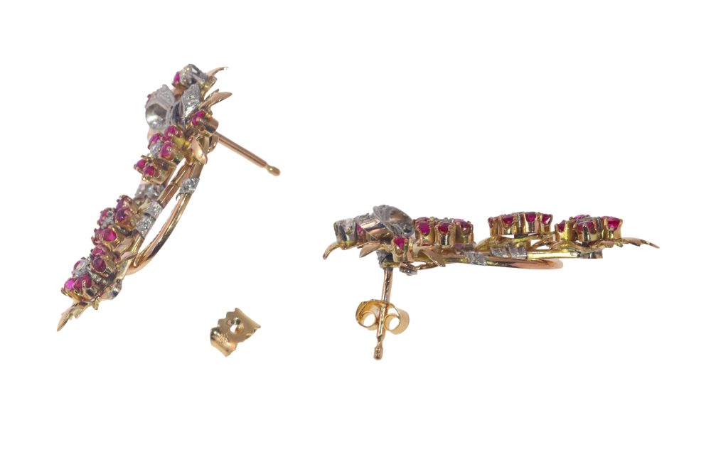 Vintage Diamond And Ruby Earrings In 18 Carat Gold