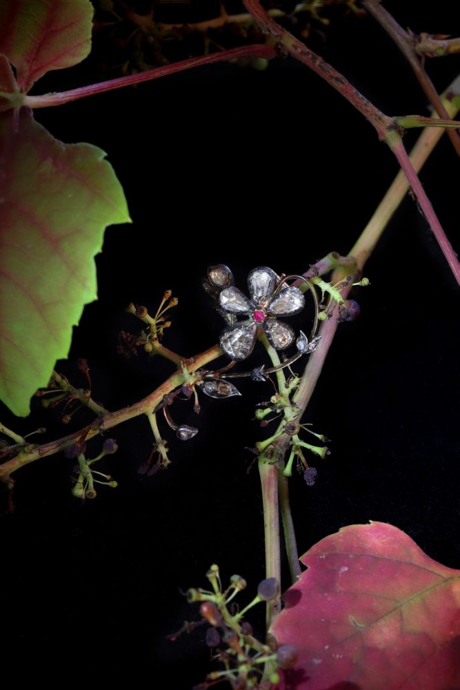 Victorian Diamond Flower Branch Brooch In 18 Carat Rose Gold And Silver