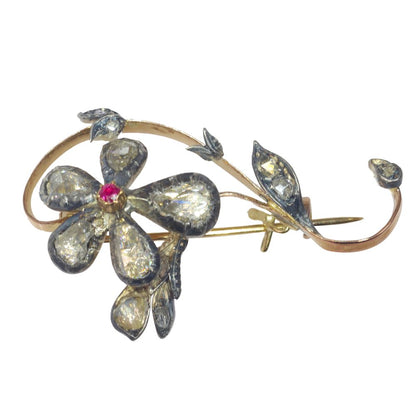 Victorian Diamond Flower Branch Brooch In 18 Carat Rose Gold And Silver
