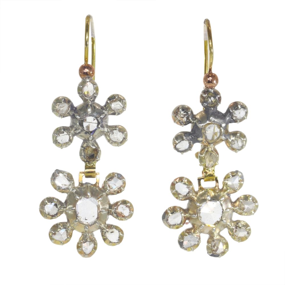 Victorian Diamond Drop Earrings In Silver And 14 Carat Rose Gold