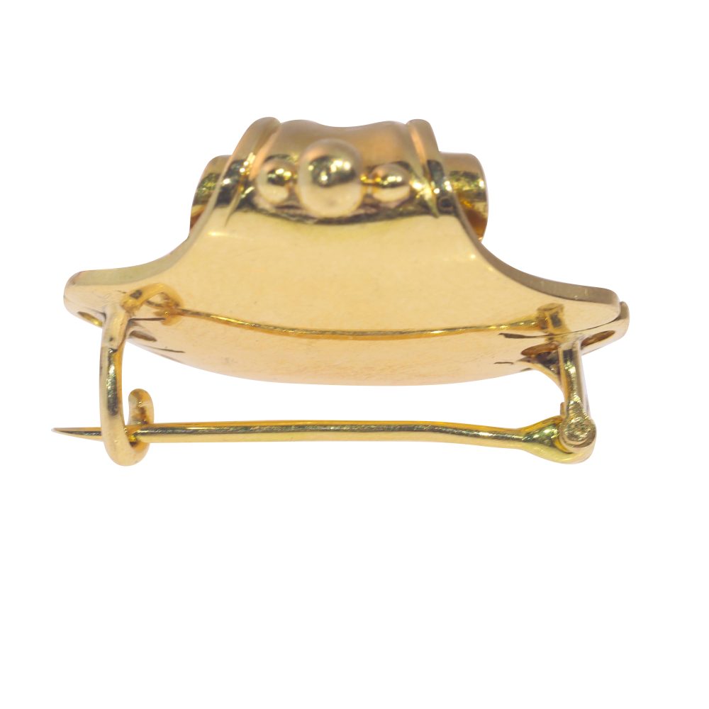 Victorian Antique Rose Cut Diamond Set Gold Shell Brooch