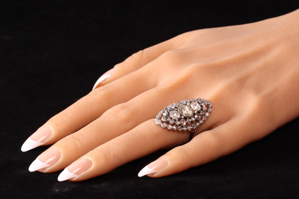 Victorian Diamond Cluster Ring In 14 Carat Rose Gold And Silver