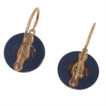 Early Victorian Antique Coral Onyx and Gold Earrings