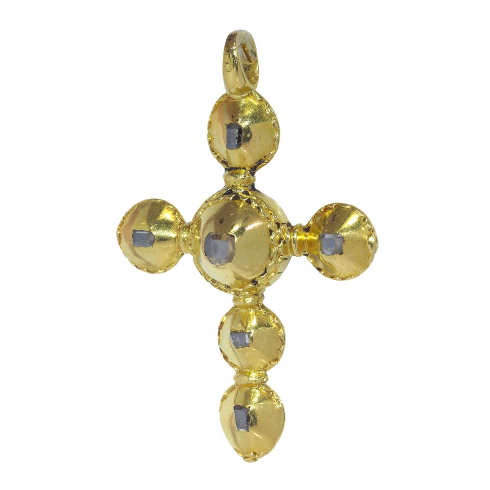 Antique Baroque Diamond Cross Pendant In 18 Carat Yellow Gold