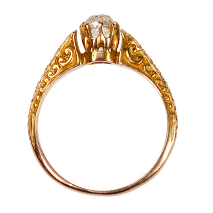 Victorian 14 Carat Yellow Gold Old Mine-Cut Diamond Solitaire Ring, 0.50 Carat