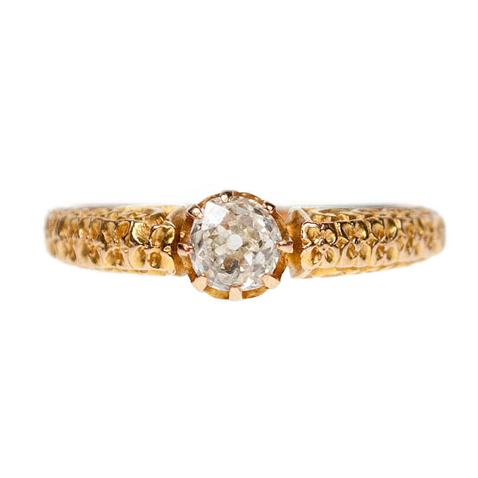 Victorian 14 Carat Yellow Gold Old Mine-Cut Diamond Solitaire Ring, 0.50 Carat