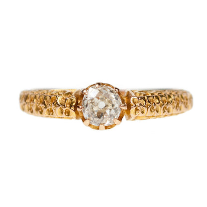 Victorian 14 Carat Yellow Gold Old Mine-Cut Diamond Solitaire Ring, 0.50 Carat