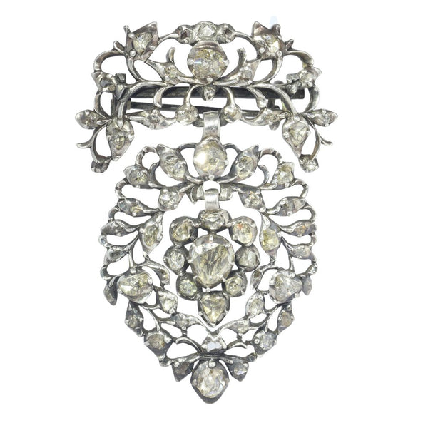 Antique Rose Cut Diamond Flemish Heart Brooch, Circa 1750