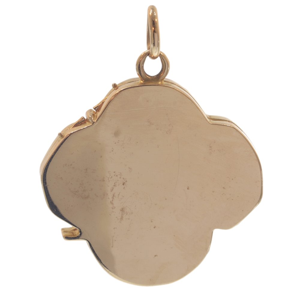 Antique Art Nouveau 18ct Yellow Gold Lucky Four Leaf Clover Locket Pendant with Diamonds