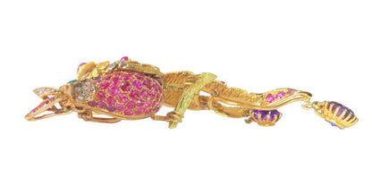 Vintage 1960s Diamond Ruby Amethyst Bird Brooch by Jean-Claude Champagnat