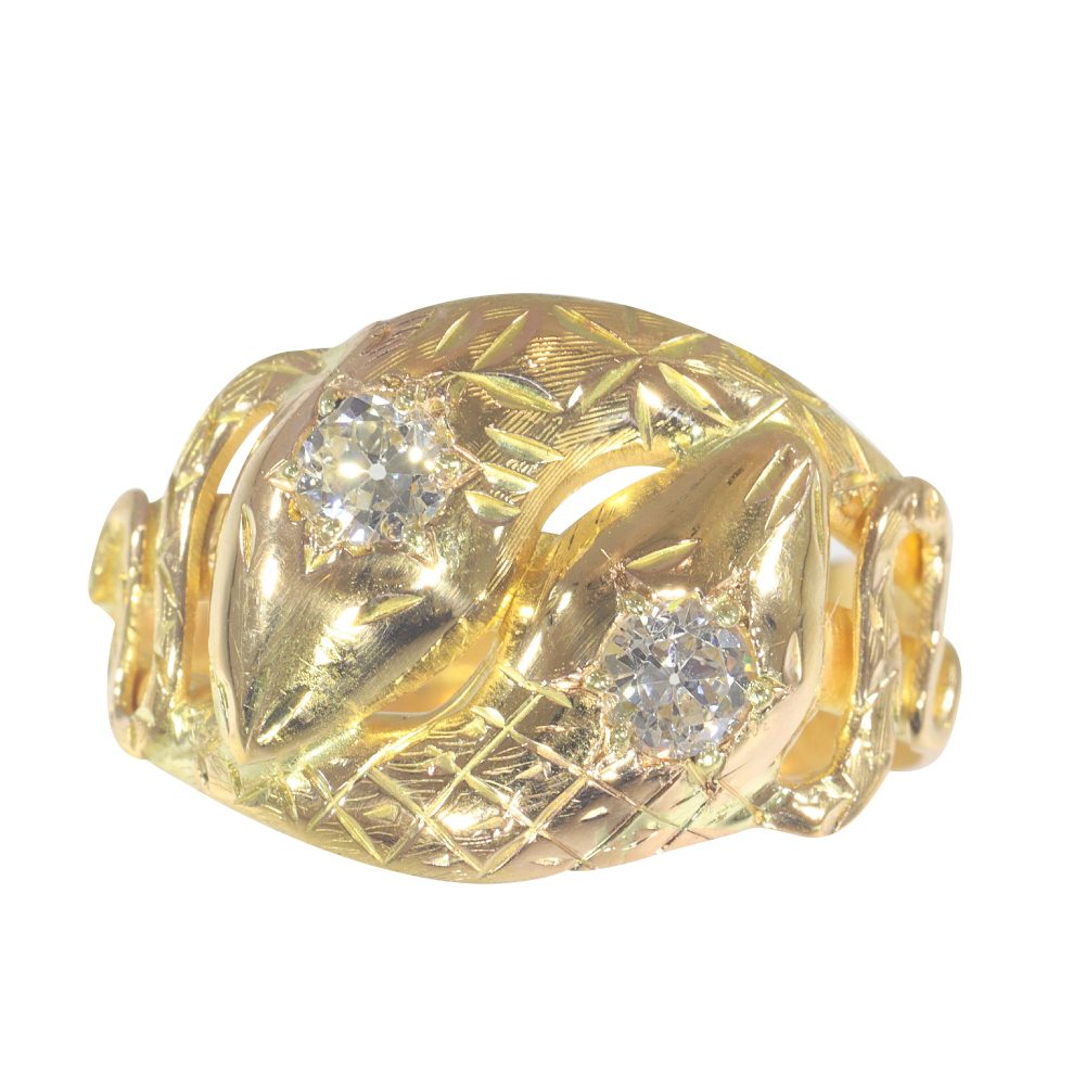 A Double Serpent Old Cut Diamond Ring In 18 Carat Yellow Gold