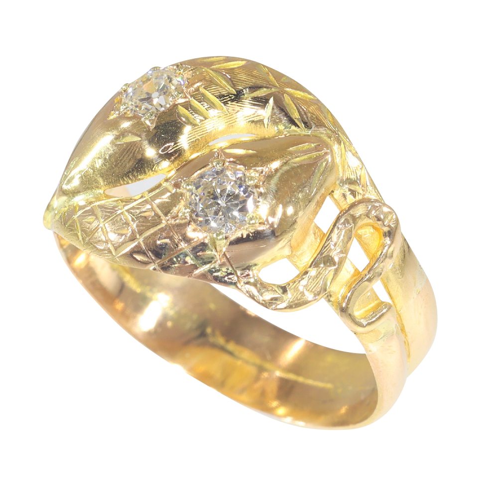 A Double Serpent Old Cut Diamond Ring In 18 Carat Yellow Gold