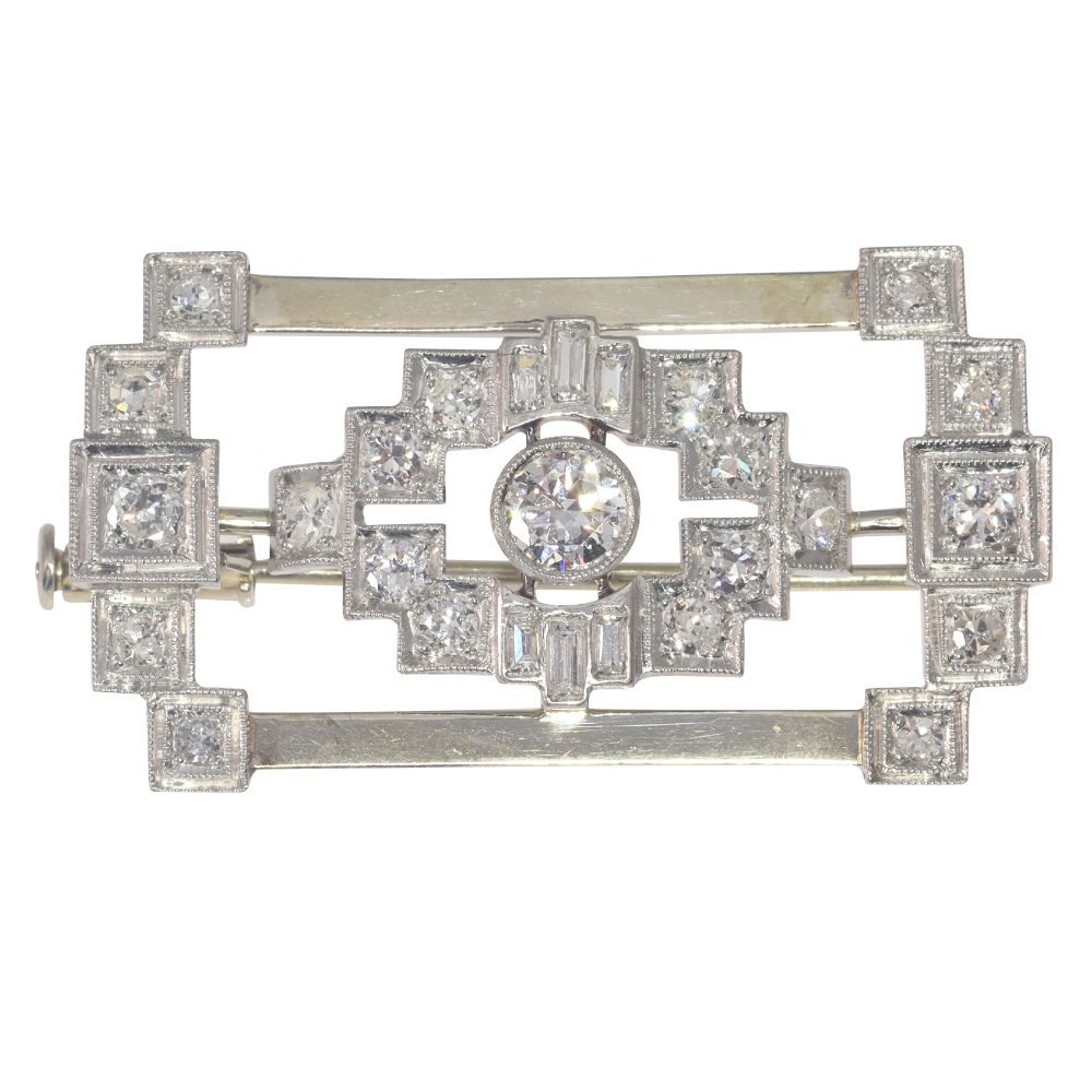 Vintage Old Cut Diamond Brooch In Platinum And 18 Carat White Gold