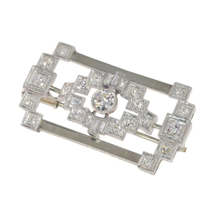 Vintage Old Cut Diamond Brooch In Platinum And 18 Carat White Gold