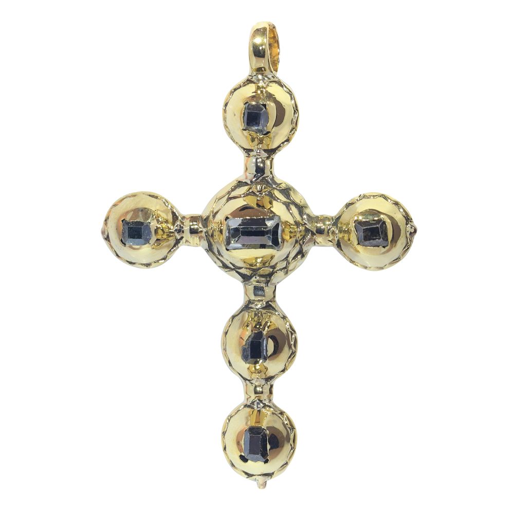 Antique Baroque Diamond Cross Pendant In 18 Carat Yellow Gold
