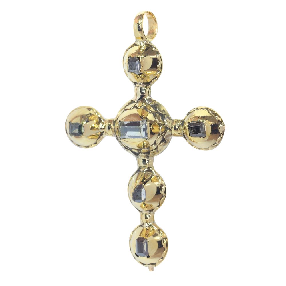 Antique Baroque Rococo Table Cut Diamond set Gold Cross Pendant