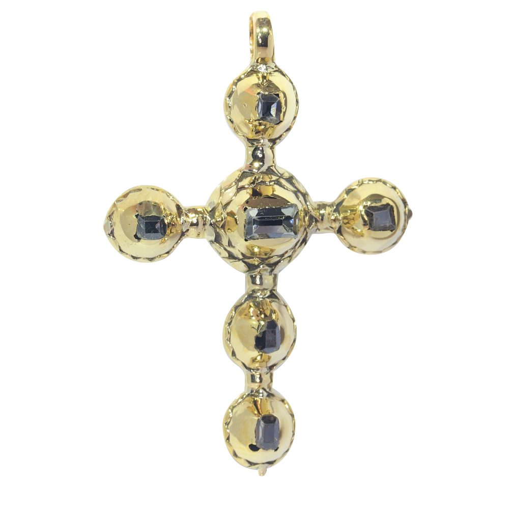 Antique Baroque Rococo Table Cut Diamond set Gold Cross Pendant