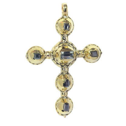 Antique Baroque Rococo Table Cut Diamond set Gold Cross Pendant