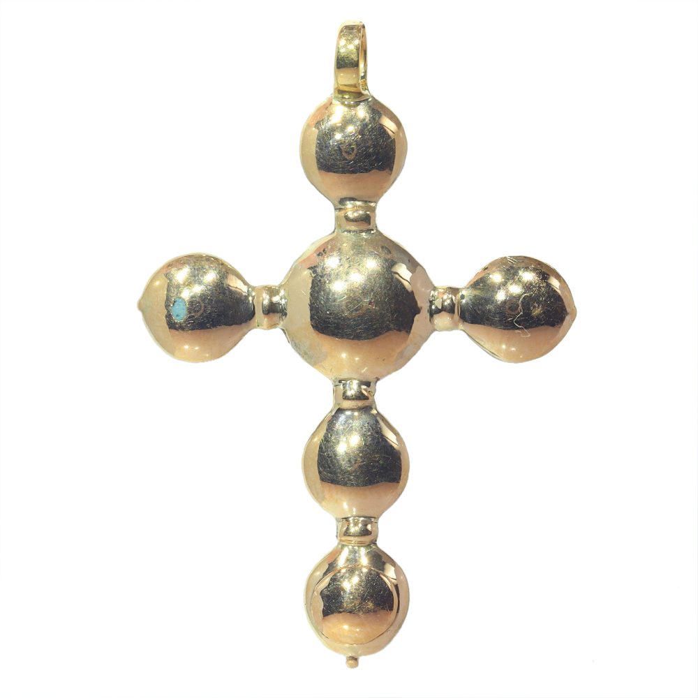 Antique Baroque Rococo Table Cut Diamond set Gold Cross Pendant