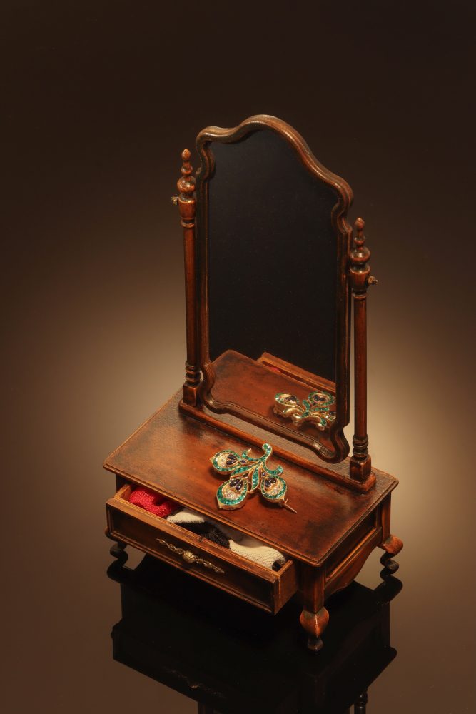 Antique French Emerald Sapphire Diamond Fleur de Lis Brooch