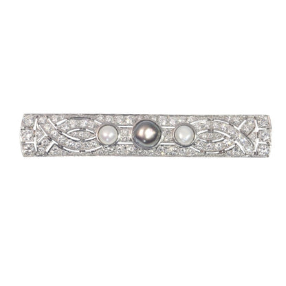 Vintage 3.28ct Diamond and Pearl Brooch in Platinum