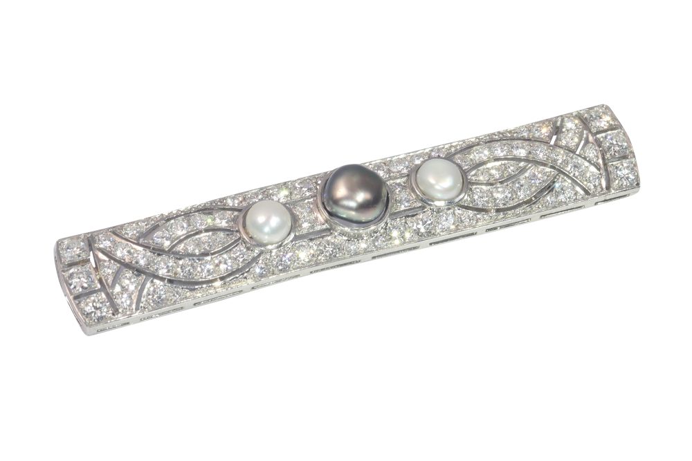 Vintage 3.28ct Diamond and Pearl Brooch in Platinum