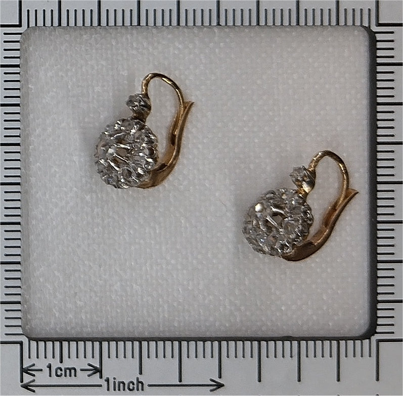 Antique French Rose Cut Diamond Cluster Drop Earrings