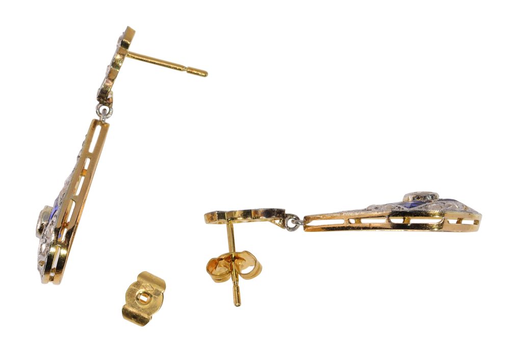 Art Deco Sapphire and Diamond Drop Earrings