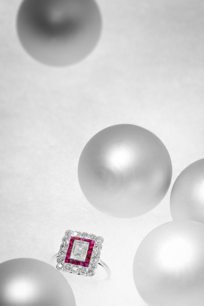 Art Deco Diamond and Ruby Engagement Ring in Platinum