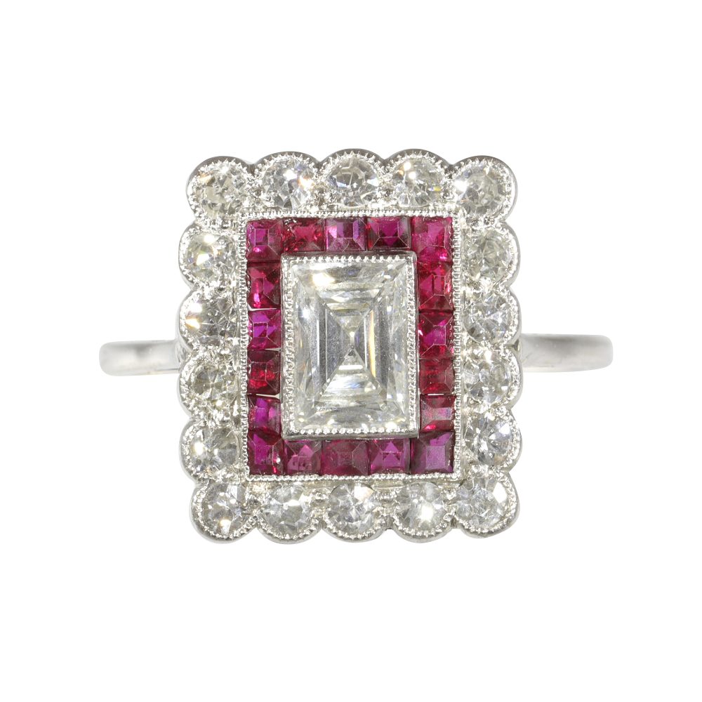 Art Deco Diamond and Ruby Engagement Ring in Platinum