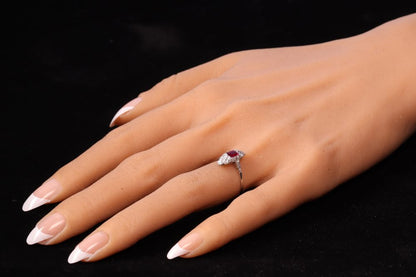 Art Deco Pigeon Blood Red Ruby and Diamond Navette Cluster Ring