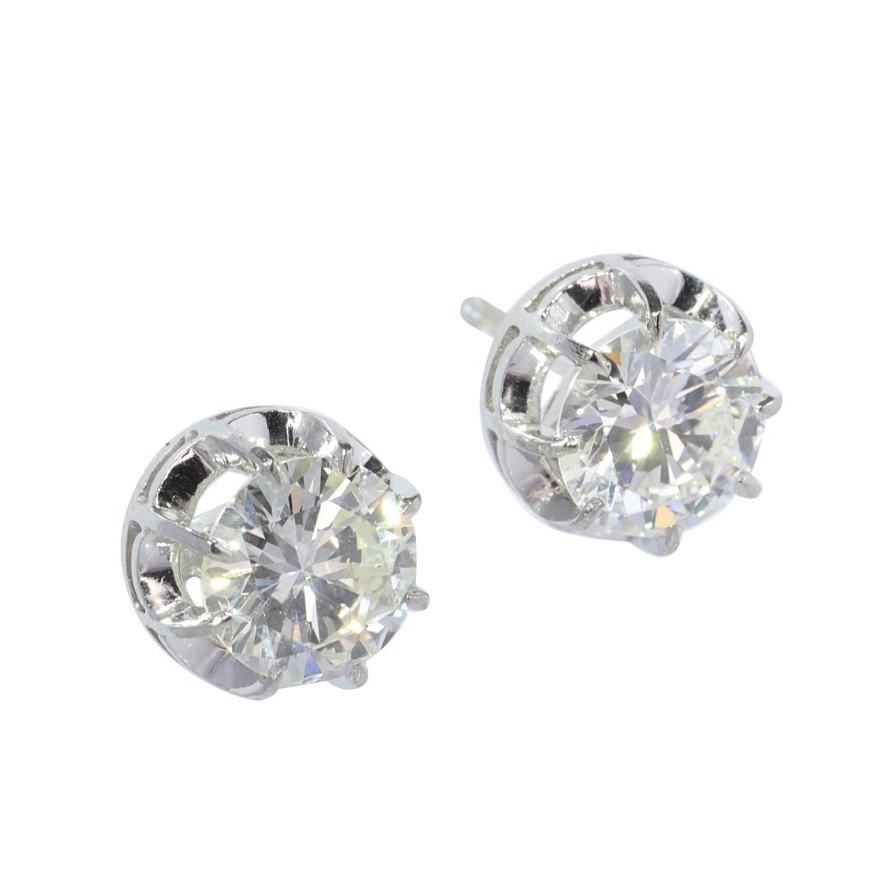 Vintage Platinum Brilliant Cut Diamond Stud Earrings 2.40 carats