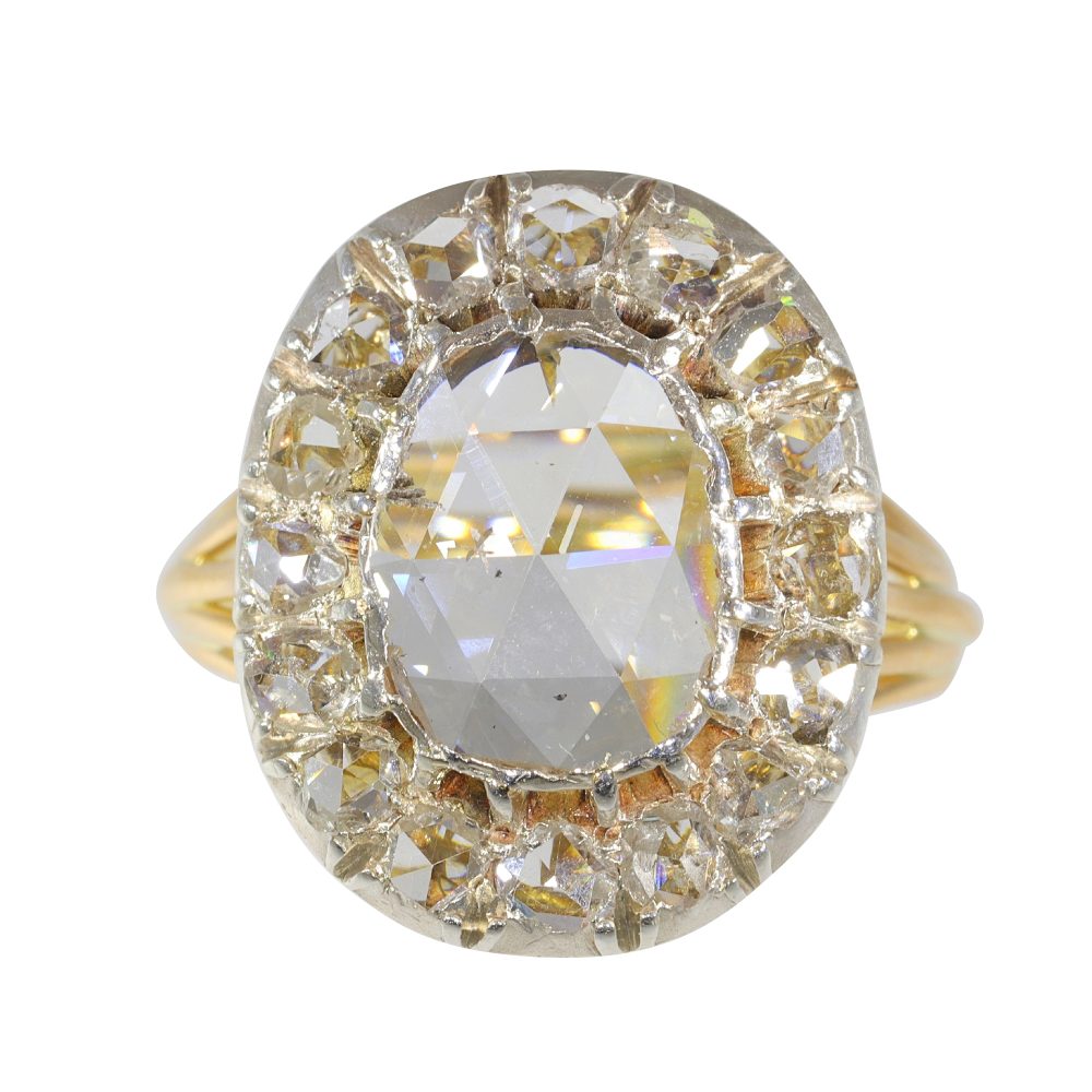 Antique 1.60 Carat Diamond Engagement Ring In 18 Carat Yellow Gold And Silver