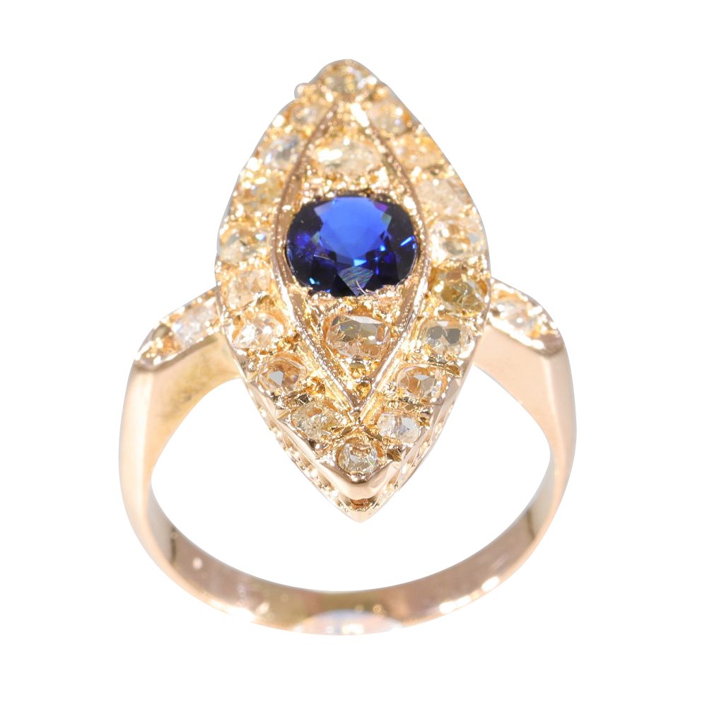 Antique Sapphire and Diamond Marquise Cluster Ring