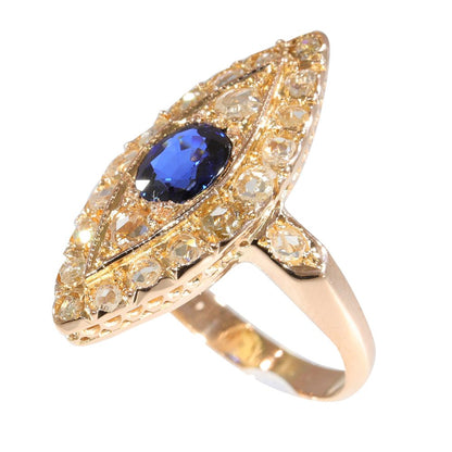 Antique Sapphire and Diamond Marquise Cluster Ring