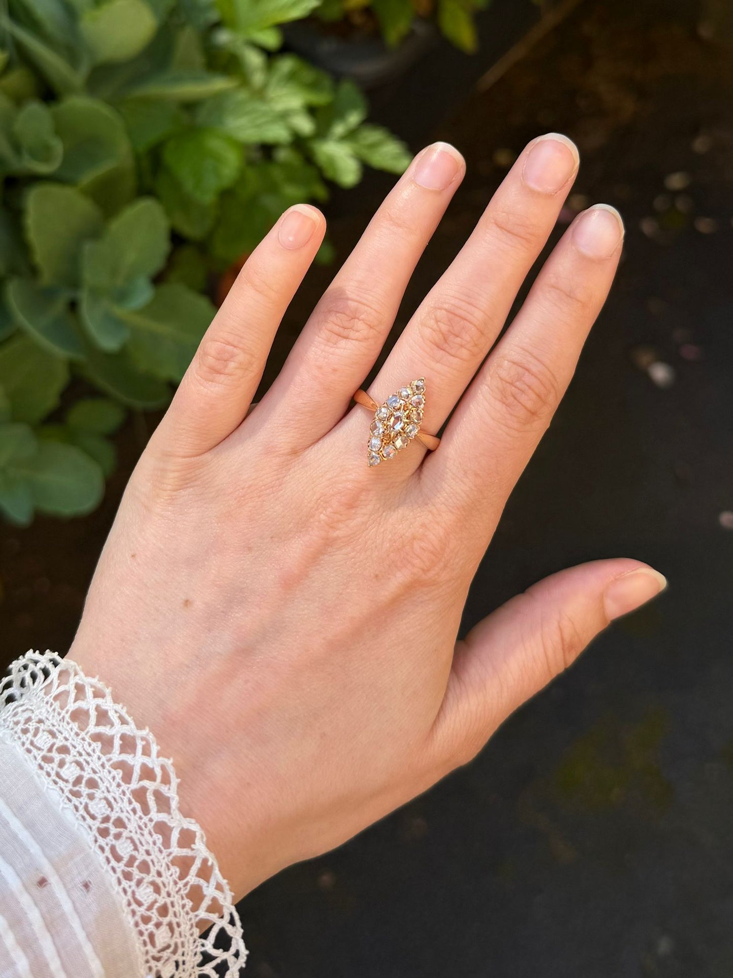 Victorian Antique Rose Cut Diamond Navette Cluster Ring