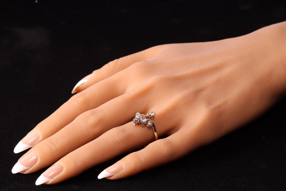 Victorian Antique Yellow and White Diamond Wishbone Engagement Ring