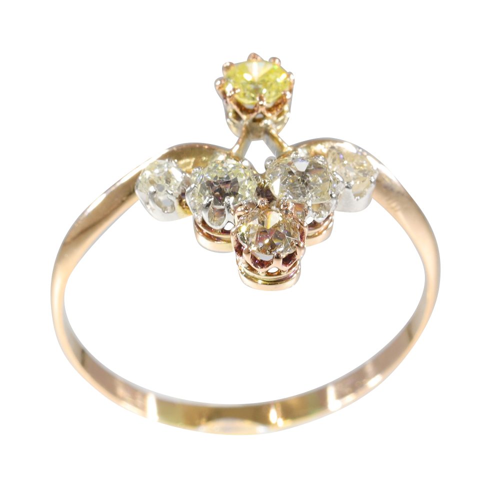 Victorian Antique Yellow and White Diamond Wishbone Engagement Ring