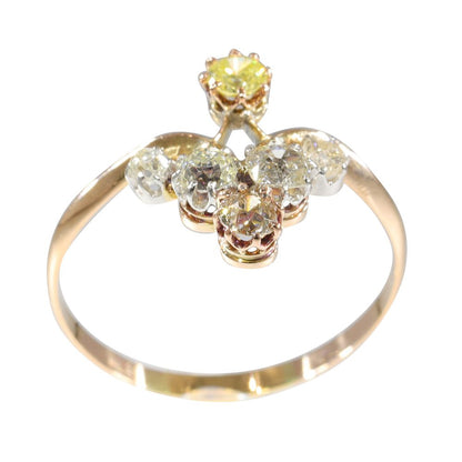 Victorian Antique Yellow and White Diamond Wishbone Engagement Ring