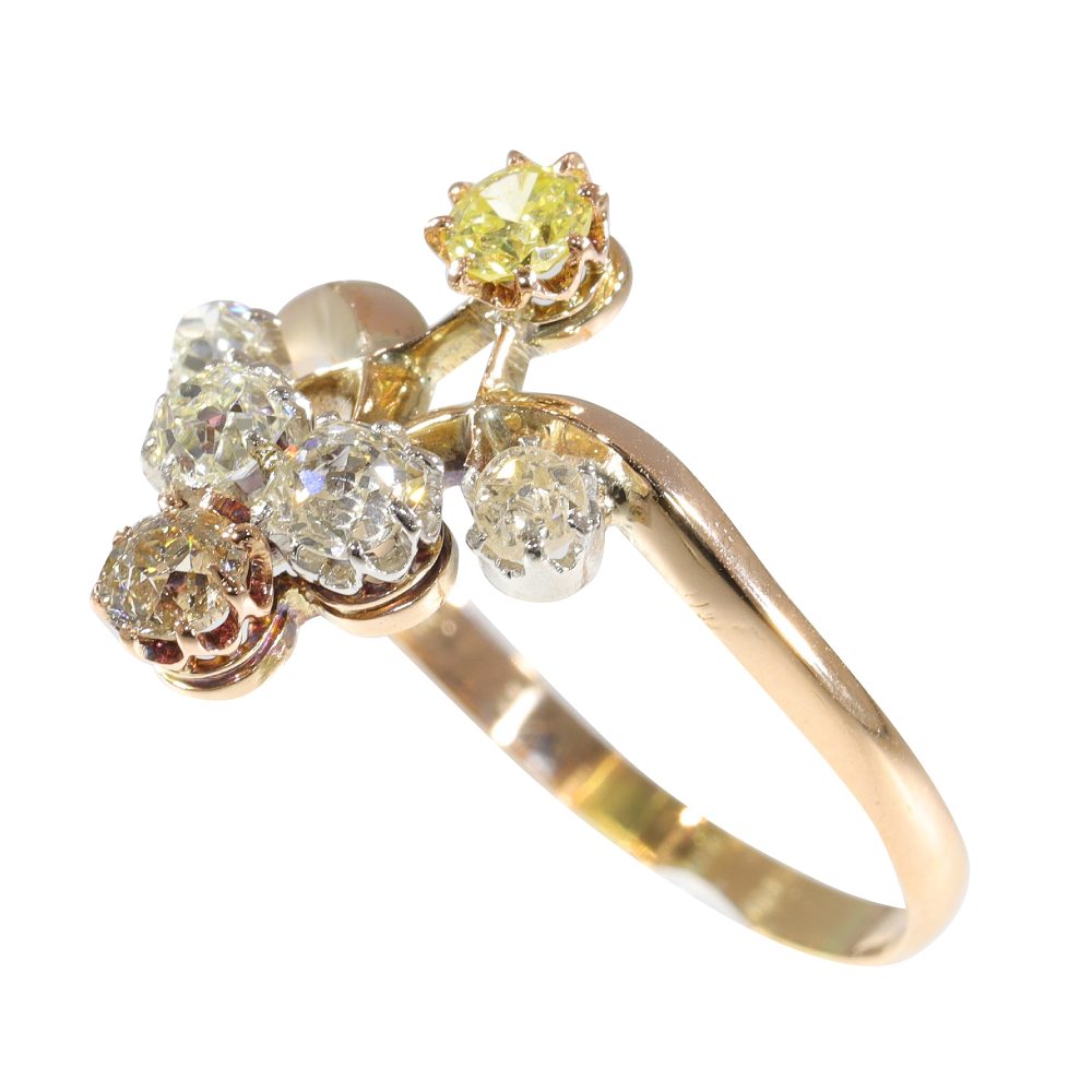 Victorian Antique Yellow and White Diamond Wishbone Engagement Ring