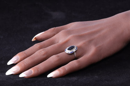 Art Deco 4ct Oval Sapphire and Diamond Cluster Dress Ring
