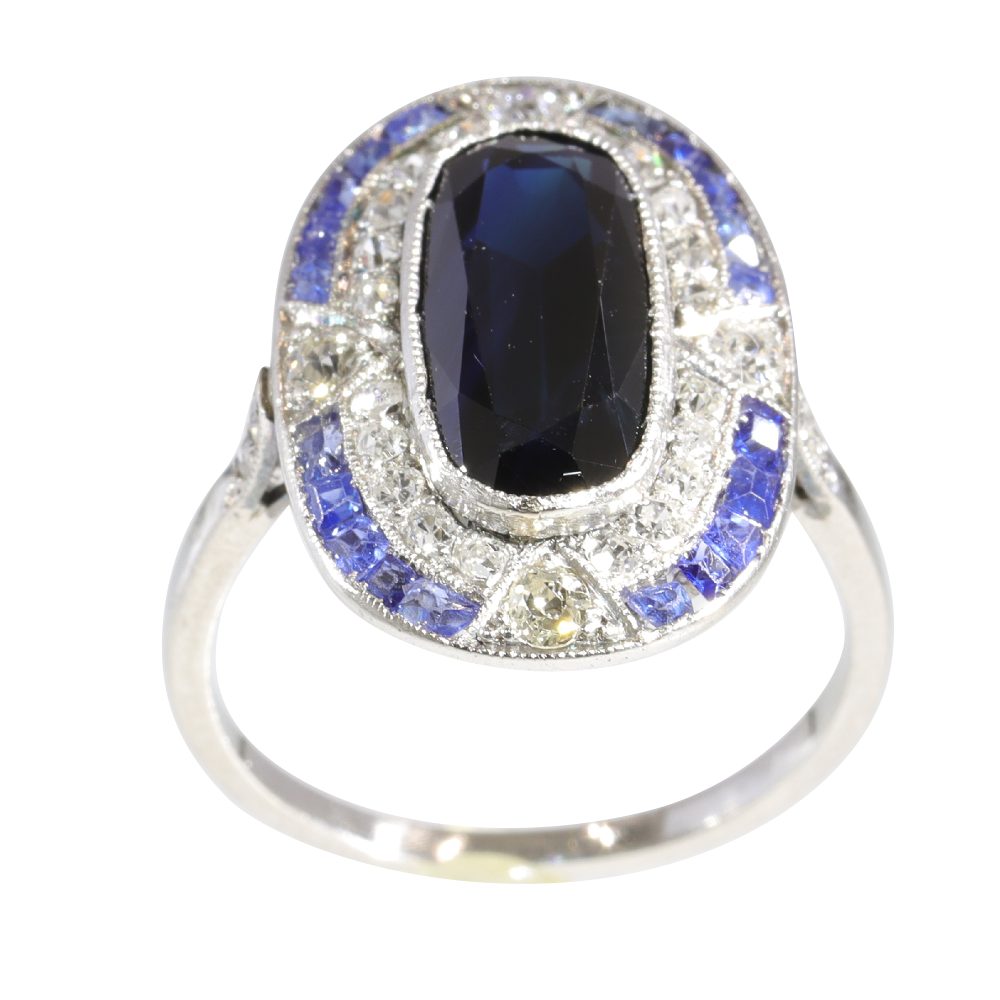 Art Deco 4ct Oval Sapphire and Diamond Cluster Dress Ring