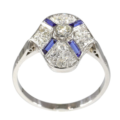 Art Deco Old Cut Diamond and Sapphire Cluster Dress Ring